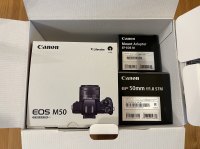 Canon EOS M50 + EF-M 15-45mm IS STM + EF 50mm STM + EF-EOS M Adapter + Kiegészítők